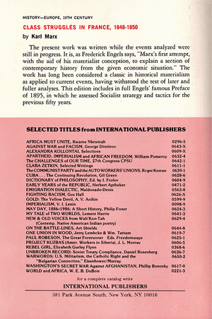 Back cover of Class Struggles in France: 1848–50