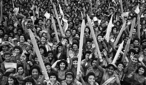  Cuban Revolution' 1961 literacy campaign. Thousands of young volunteers hold up giant pencils. 