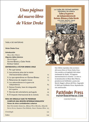 Spanish language brochure with pages from Cuba and the Independence War in Guinea-Bissau and Cape Verde