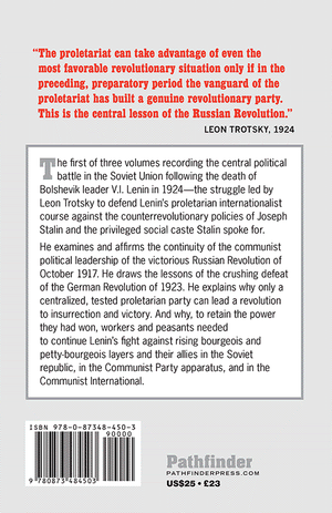 Back  cover of The Challenge of the Left Opposition (1923–25), by Leon Trotsky