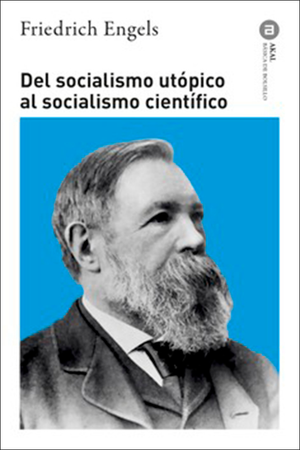 Front cover of 'Del socialismo utópico al socialismo científico' de Engels with portrait of Engels on blue background