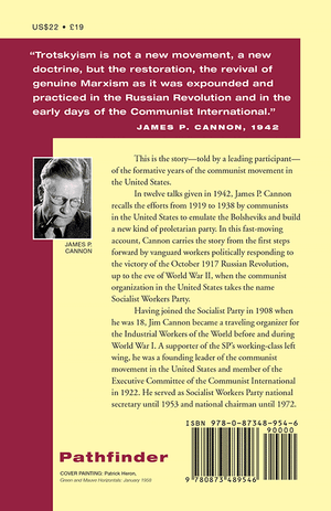 Back cover of The History of American Trotskyism, 1928–1938
