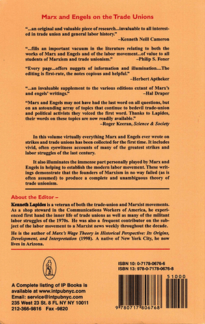 Back cover of Marx and Engels on the Trade Unions