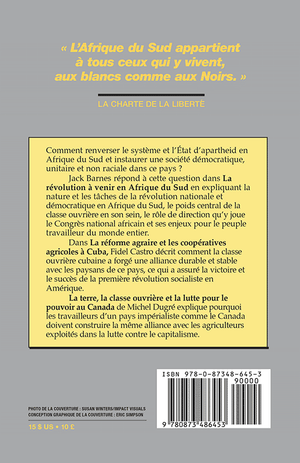 Back cover of La révolution à venir en Afrique du Sud