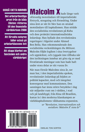 Back cover of Revolution, internationalism och socialism: Malcolm X’ sista år [Swedish Edition]