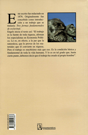 Back cover of papel del trabajo en la transformacion del hombre por Friedrich Engels