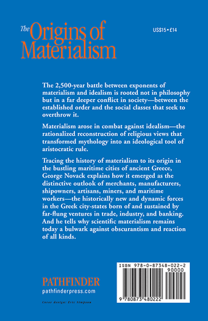 Back cover of The Origins of Materialism